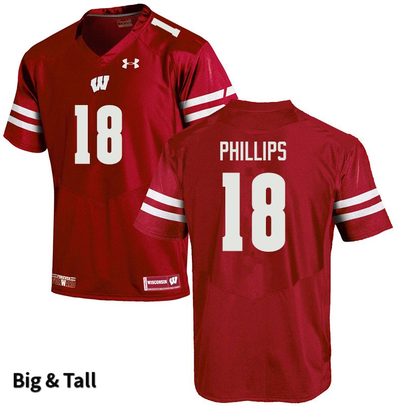 Wisconsin Badgers Men's #18 Cam Phillips NCAA Under Armour Authentic Red Big & Tall College Stitched Football Jersey CY40U67IE